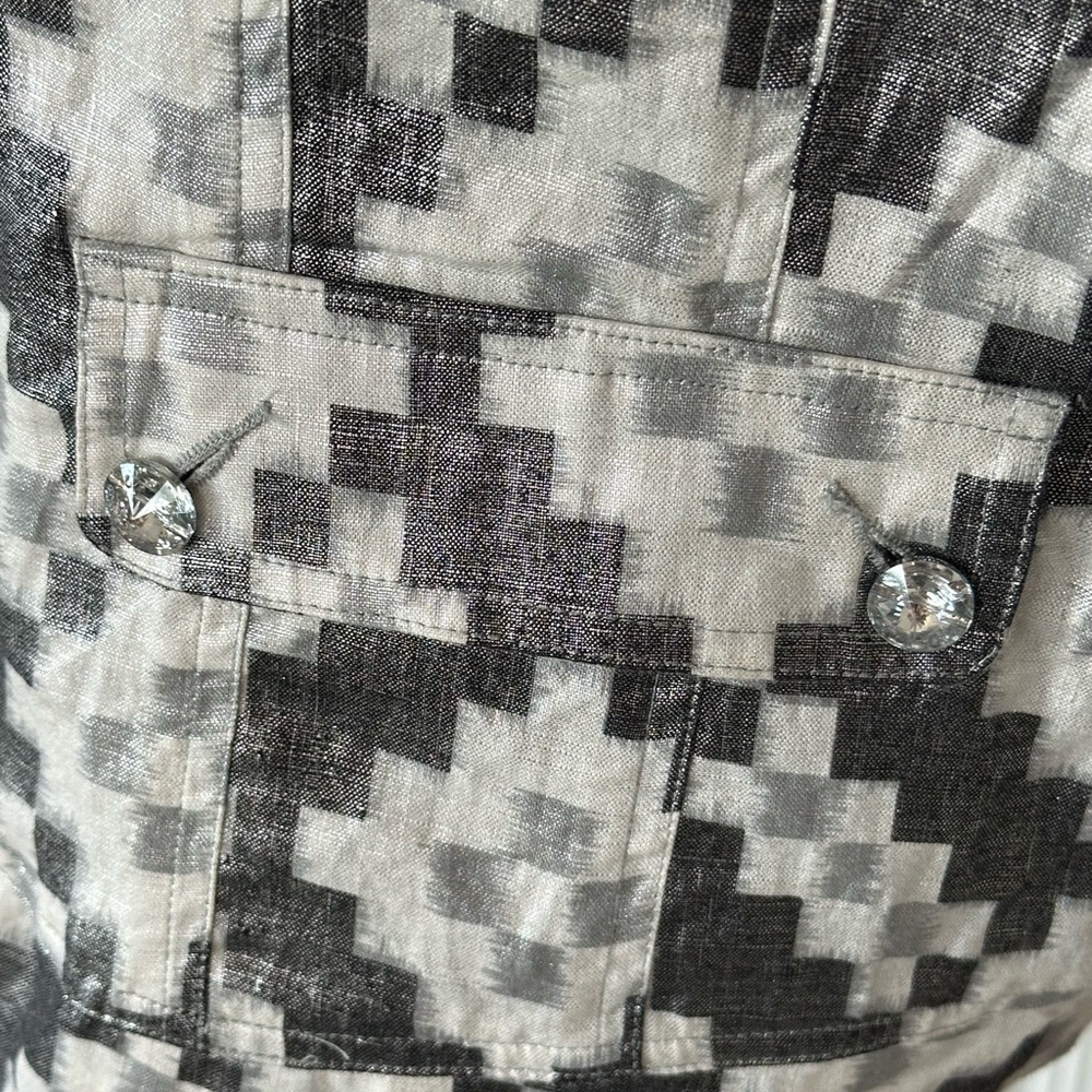 Berek | 100% Linen Black & White Aztec Geometric Shimmer Print Jacket, Size XL - Picture 5 of 9